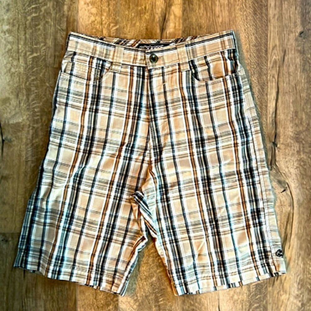 Billabong Brown and Tan Plaid Flat Front Shorts